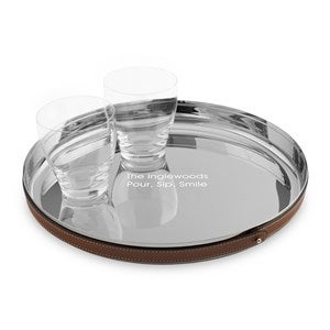 Engraved Nambé Tahoe Steel  Leather Tray - 50477