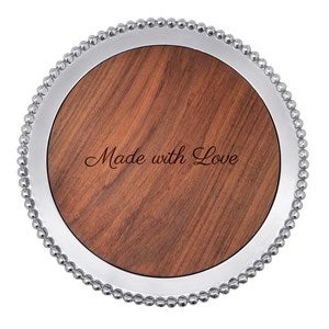 Engraved Mariposa Pearled Round Cheese Board w Dark Wood - 50657