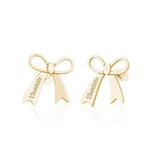 Personalized Name Bow Earrings-Gold - 51050D-GP