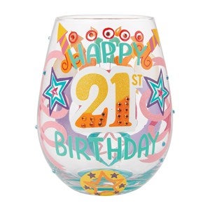 Happy 21st Birthday Stemless Wine Glass - 51148