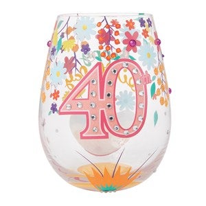 Happy 40th Birthday Stemless Wine Glass - 51159