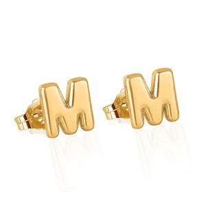 Personalized Gold Bubble Letter Initial Earrings  - 51323D-GP