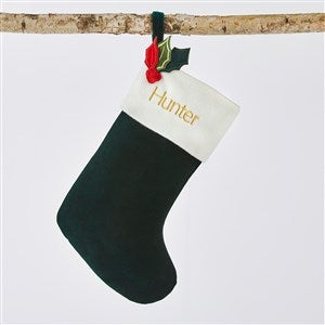 Embroidered Classic Velvet 15quot; Stocking in Dark Green - 51336