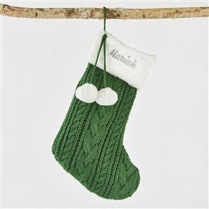 Embroidered Evergreen Cable Stocking with Faux Fur Cuff - 51341