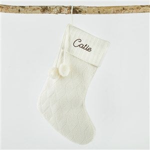 Embroidered Basket-weave Knit Stocking in Cream - 51342