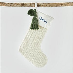 Kittenish Embroidered Cream  Green Tassel Stocking - 51343