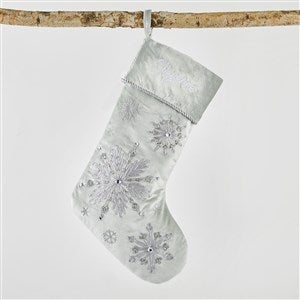 Embroidered Sage Green  Silver Jeweled Snowflake Stocking - 51345