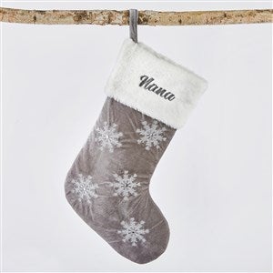 Embroidered Gray  Silver Snowflake Stocking with Fur Cuff - 51346