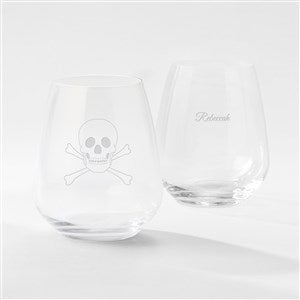 Engraved Skull  Crossbones Atelier Stemless Wine Glass - 51613