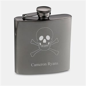 Engraved Skull  Crossbones Gunmetal Flask - 51620