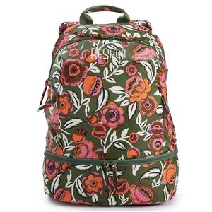 Embroidered Vera Bradley Chancery Backpack in Bubbly Flowers Green - 52121