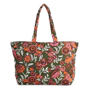 Embroidered Vera Bradley Hathaway Tote in Bubbly Flowers Green - 52122