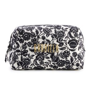 Embroidered Vera Bradley Large Cosmetic Bag in Bubbly Flowers Black - 52129