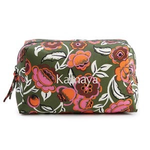 Embroidered Vera Bradley Large Cosmetic Bag in Bubbly Flowers Green - 52130