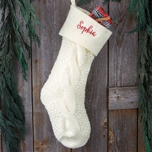 Kittenish Embroidered Cable Knit Stocking in Ivory - 52239-I