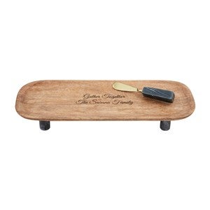 Engraved Footed Wood and Marble Serving Board Set - 52261