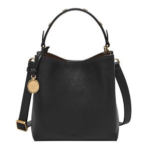 ngraved Fossil Jessie Black Leather Small Bucket Bag   - 52899