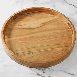 Engraved Round Family top Name Acacia Walnut Wood Serving Tray