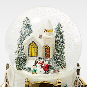 Engraved Large Colorful Village with Train Snow Globe