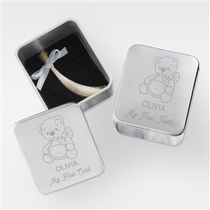 Engraved silver metal tooth cheapest box First name + Date