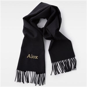 Embroidered Soft Fringe Scarf in Solid Black   - 45971