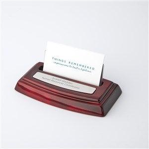 Engraved Gloss Mahogany-Finish Silver Business Card Holder - 46196