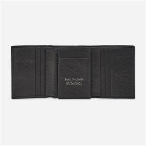 Engraved Fossil Black Neel Trifold Wallet