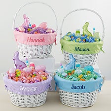 Personalized White Easter Basket With Drop-Down Handle - 35122