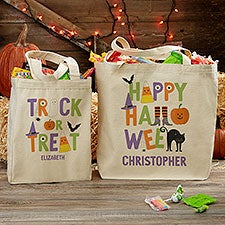 Personalized Halloween Canvas Tote Bags - Trick or Treat Icons - 35887