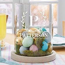 Laurel Wreath Personalized Easter Hurricane with Whitewashed Wood Base - 37031