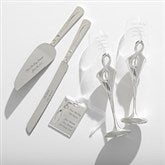 Engraved Infinity Wedding Flutes Servers Gift Set - 41685