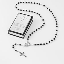 First Communion Black Rosary and Engraved Keepsake Box - 41828