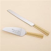 Engraved Wedding Gold Hammered Cake Knife and Server Set - 41959