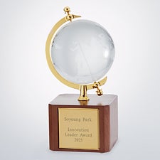 Engraved Recognition Crystal and Gold Globe Award  - 42906