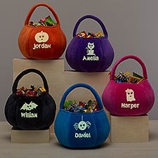 Glow-In-The-Dark Halloween Characters Personalized Plush Pumpkin Treat Bags - 43334