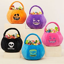 Pumpkin Faces Embroidered Plush Halloween Treat Bags - 43335