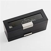 Engraved Collector's Black Wooden Watch Box with Drawer - 43517