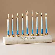 Engraved Faceted Marble Menorah - 44174