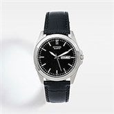 Engraved Citizen Milestone Quartz Black Leather & Silver Watch     - 44986