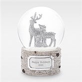 Engraved Silver Glittering Deer Snow Globe   - 45543