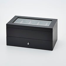 Engraved Black Wooden 10 Slot Watch Box with Drawer - 46065