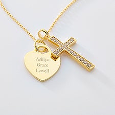Engraved Cross with Heart Necklace - 46156
