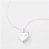 Engraved Sterling Silver Heart Locket with Diamonds Necklace - 46247