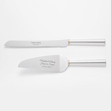 Engraved Silver and Gold Band Wedding Cake Server Set - 46323