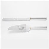 Engraved Silver and Gold Band Wedding Cake Server Set - 46323