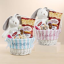 Delicate Stripes Personalized White Easter Bunny Basket & Treats Gift Set - 47041