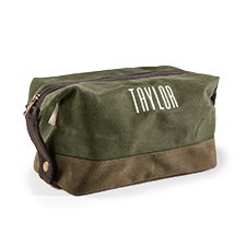 Embroidered Olive Waxed Toiletry Bag - 47489