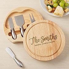 Personalized Round Cheese Board & Tool Set - Seasonally Script  - 48358