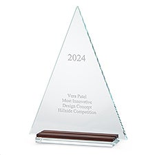 Engraved Large Triangle Glass Award with Wood  - 48475