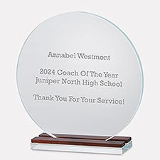 Engraved Large Round Glass Award with Wood    - 48493